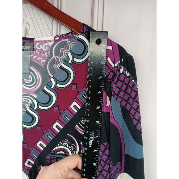 Bisou Bisou Dress Women's SZ 6 Stretch V-Neck High Waist Puff Sleeves Paisley EC - Picture 14 of 16